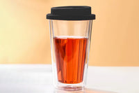 Double Walled Glass Coffee Mug Drinking Coffee Cup with Silicone Lid