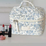 Portable Floral Pattern Cosmetic Bag Makeup and Toiletry Storage Organizer with Handle