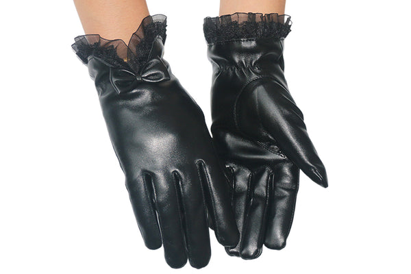 Womens Winter PU Leather Touchscreen Gloves