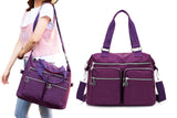 Multi-Pocket Nylon Tote Bag with Adjustable Shoulder Strap Crossbody Handbag Travel Bag