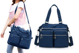 Multi-Pocket Nylon Tote Bag with Adjustable Shoulder Strap Crossbody Handbag Travel Bag