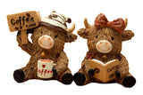 One Pair Cute Highland Cow Coffee Figurines Resin Statues Desk Decor Coffee Bar Accents