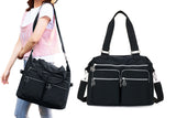 Multi-Pocket Nylon Tote Bag with Adjustable Shoulder Strap Crossbody Handbag Travel Bag