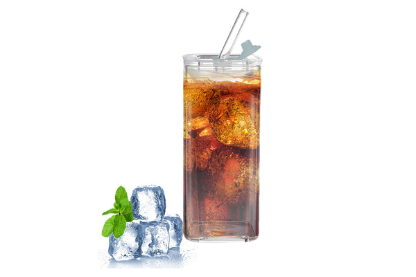 400ML Clear Glass Cup with Lid and Straw Square Glass Water Glass