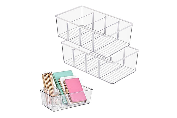 Set of 2 Clear Plastic Storage Bins Container for Pantry & Kitchen