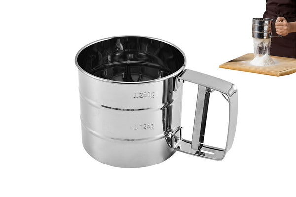 Stainless Steel Flour Sifter One Hand Press Crank Sifter for Powdered Sugar Shaker Duster
