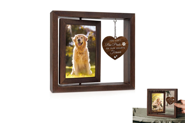 Pet Memorial Gifts for Dogs Cats Rotating Wooden Picture Frame for 4x6-inch Photo