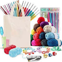 73Pcs Crochet Kit Crochet Hooks Knitting Needles Yarn Balls and Tote Bag Set