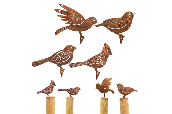 4Pcs Rusty Metal Birds Fence Art Decor