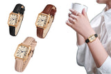 Retro Ladies Rectangular Watch with Leather Band
