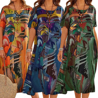 Women Tie Dye Print T-shirt Long Dresses