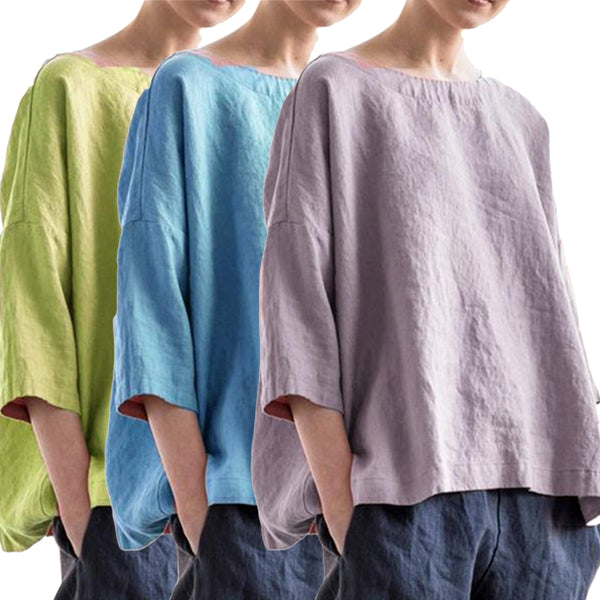 Women's Casual Cotton Linen 3/4 Sleeve Top