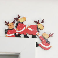 2Pcs Christmas Door Corner Decoration Wooden Door Frame Santa Elk Decoration