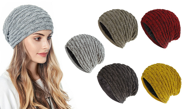 Unisex Fleece-Lined Knit Slouchy Beanie