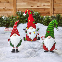 Merry Christmas Metal Gnome Sign Stake Outdoor Lawn Yard Decoration