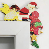 2Pcs Christmas Door Corner Decoration Wooden Door Frame Santa Elk Decoration