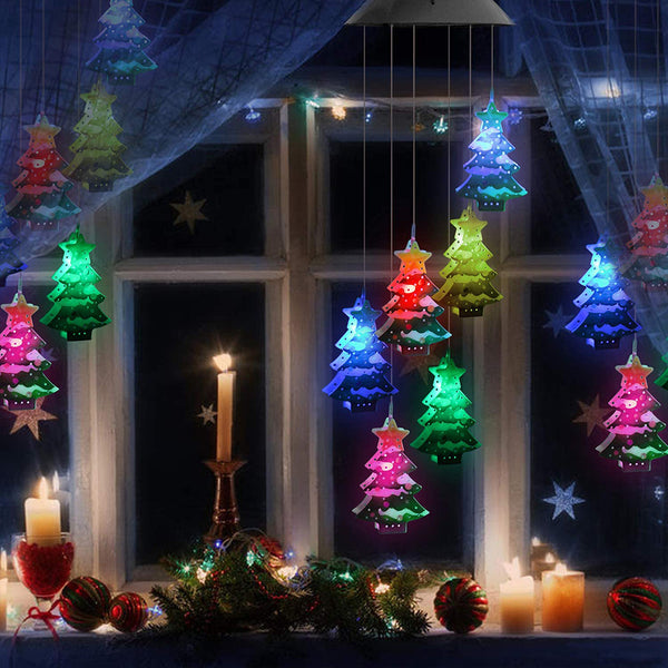 LED Solar Christmas Tree Wind Chime Lights Outdoor Garden Decor