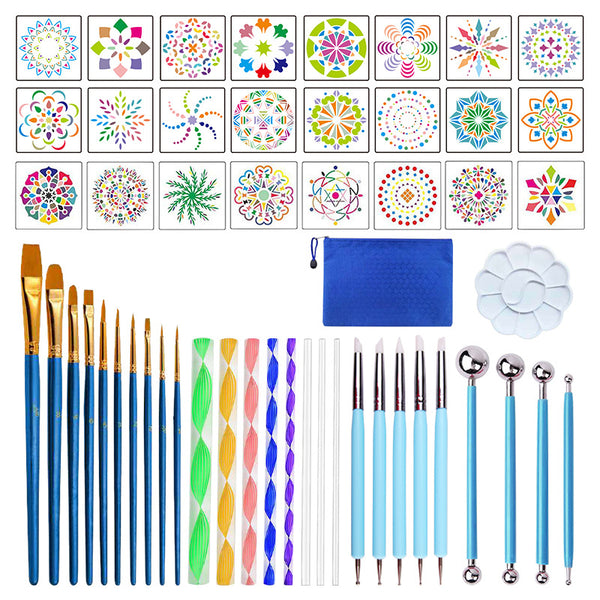 53 PCS Mandala Dotting Tools Mandala Stencil Rocks Painting Tool Kits Coloring Drawing Drafting Art Supplies Set