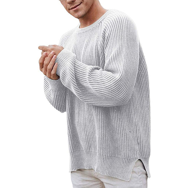 Men's Crewneck Striped Pullover Oversized Thermal Knitwear Sweater