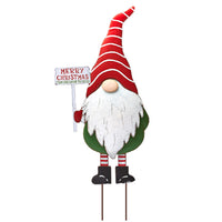 Merry Christmas Metal Gnome Sign Stake Outdoor Lawn Yard Decoration