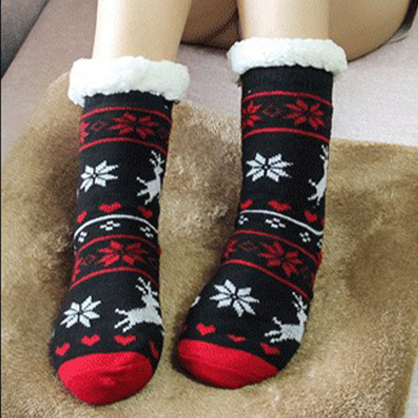 2 Pairs Women's Elk Print Fuzzy Slipper Socks