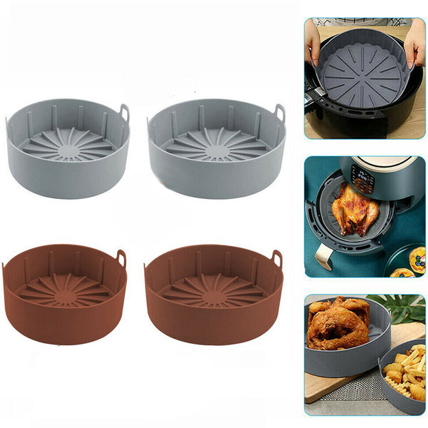 2Pcs Air Fryer Silicone Pot Air Fryers Oven Accessories Baking Tray Non-stick Reusable Pan Air Fryer Pot with Mat