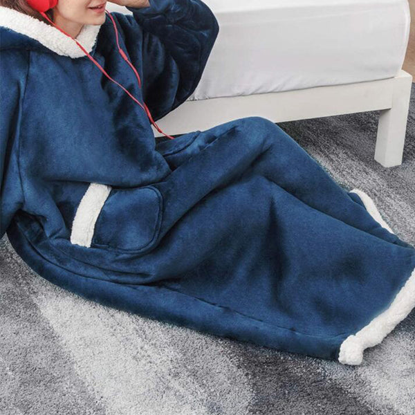 Unisex Sherpa Hoodie Blanket Hooded Oversized Wearable Throw Blanket