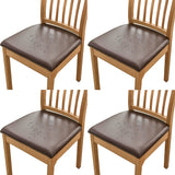 4Pcs  PU Leather Stretch Chair Seat Cover Solid Waterproof Oilproof Dining Chair Slipcover Protector