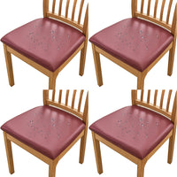 4Pcs  PU Leather Stretch Chair Seat Cover Solid Waterproof Oilproof Dining Chair Slipcover Protector