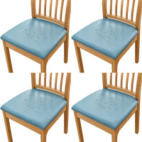 4Pcs  PU Leather Stretch Chair Seat Cover Solid Waterproof Oilproof Dining Chair Slipcover Protector