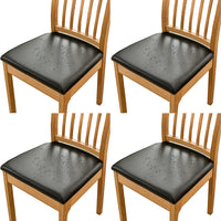 4Pcs  PU Leather Stretch Chair Seat Cover Solid Waterproof Oilproof Dining Chair Slipcover Protector