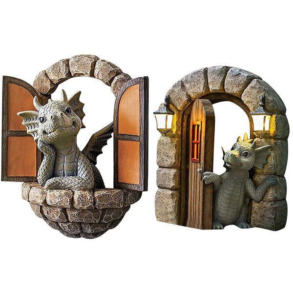 Courtyard Dragon Gate Statue Resin Carving Ornament Garden Dragon Meditating Sculpture Decorative Dragon