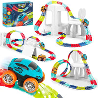 Changeable Track LED Light Up Race Car Flexible Glow Race Track Electric Bendable Car Toy