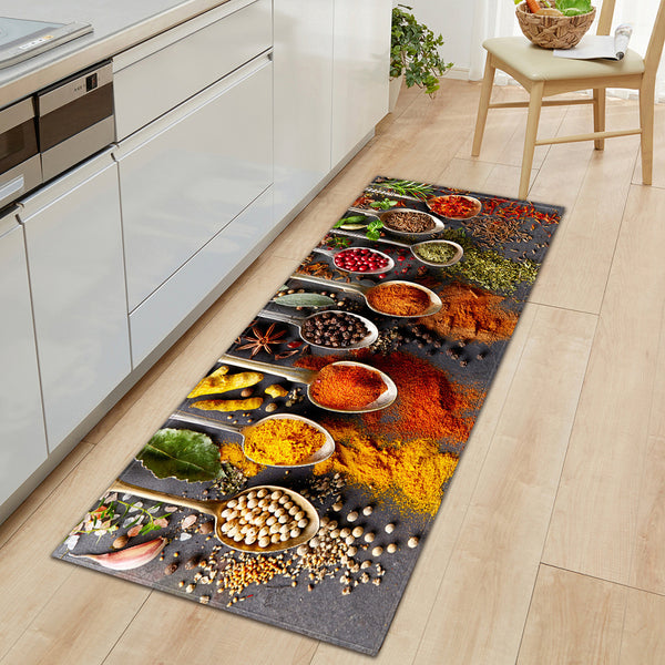 Non-Slip Anti-Oil Home Kitchen Floor Mat Spice Print Dining Room Area Rug Carpet