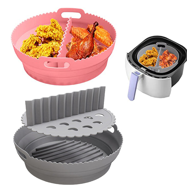 Air Fryer Silicone Pot with Dividing Pad Foldable Round Baking Tray Silicone Reusable Air Fryer Liners