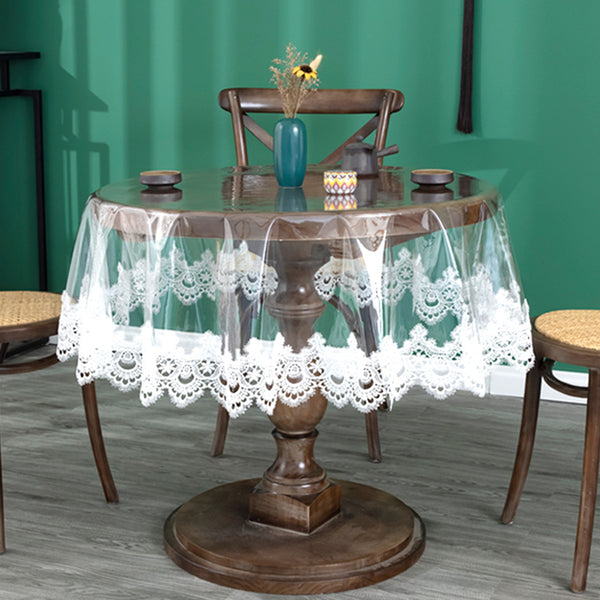 Table Cloth Waterproof PVC Round Dining Transparent Lace Oilproof Tablecloth