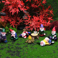 9 Pcs Set Mini Drunk Dwarf Resin Gnomes Statues Garden Decor