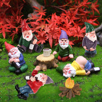 9 Pcs Set Mini Drunk Dwarf Resin Gnomes Statues Garden Decor