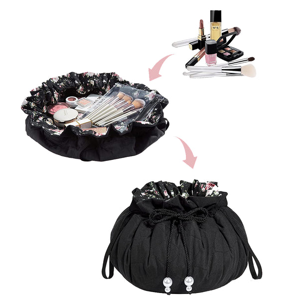 Portable Cosmetic Makeup Drawstring Bag Travel Makeup Organizer Case with Clear Pouch Set