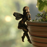4Pcs Garden Fairy Statue Girl Hanging Cup Resin Sculpture Flower Basket Edge Decoration