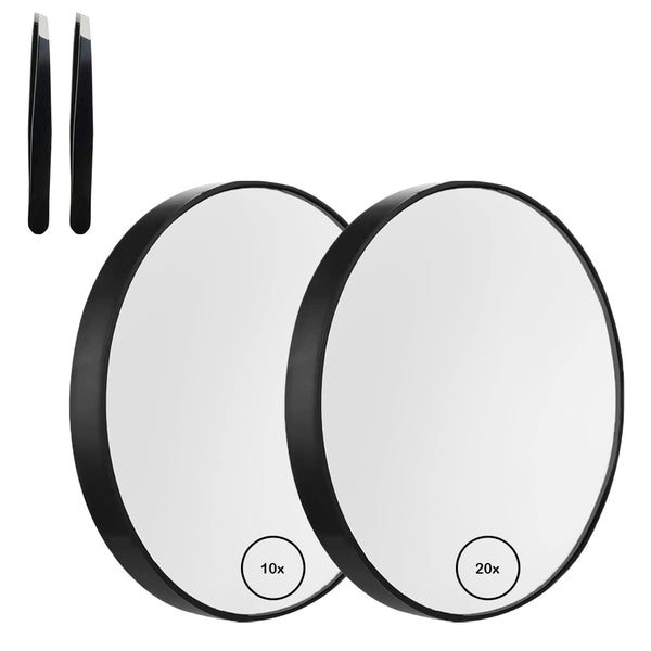 Set of 2Pcs 10X and 20X Magnifying Makeup Mirror Cosmetic Mirror with Eyebrow Tweezers