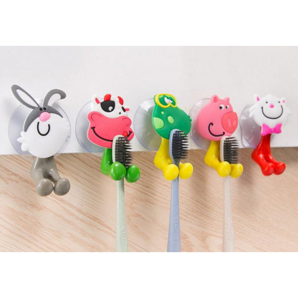 5Pcs Cute Cartoon Toothbrush Holder with Suction Mount