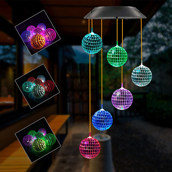 LED Disco Ball Wind Chime Lights Solar Powered Color-Changing Outdoor Decor