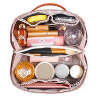 Large Capacity Travel Cosmetic Bag Organizer Makeup with Brushes Slots Dividers