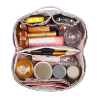 Large Capacity Travel Cosmetic Bag Organizer Makeup with Brushes Slots Dividers