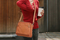 Three-Layer Leather Crossbody Shoulder Bag