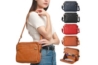 Three-Layer Leather Crossbody Shoulder Bag