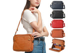 Three-Layer Leather Crossbody Shoulder Bag