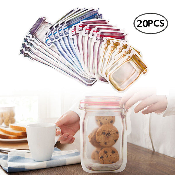 Set of 20pcs Mason Jar Ziplock Snack Food Storage Bags