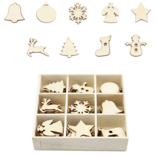 Set of Wood Christmas Tree Hanging Pendants Snowflakes Hanging Ornament Christmas Tree Decoration